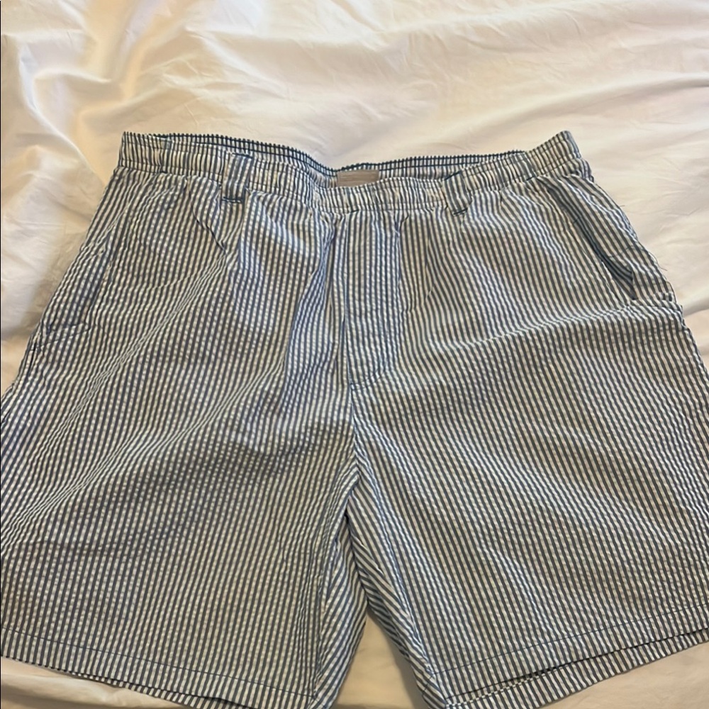 Columbia Men's Blue and White Seersucker Swim Shorts